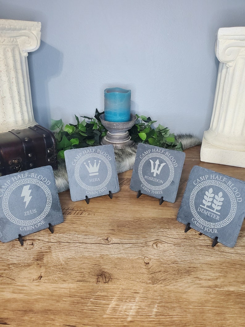 Percy Jackson Coasters | Black Slate Coasters | Cabin Numbers