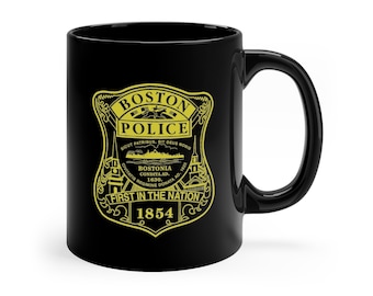 Boston Police Department 11oz Black Coffee Mug Massachusetts MA Roxbury Dorchester