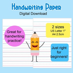 Papel de escritura imprimible, páginas de escritura forradas en azul y rojo imprimibles, papel de escritura a mano para preescolar y jardín de infantes, educación en el hogar