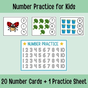 Summer Counting Cards, Counting to 10, Counting Practice 1-10, Numbers Activity, Learn to Write and Count to 10, Number Tracing Worksheet
