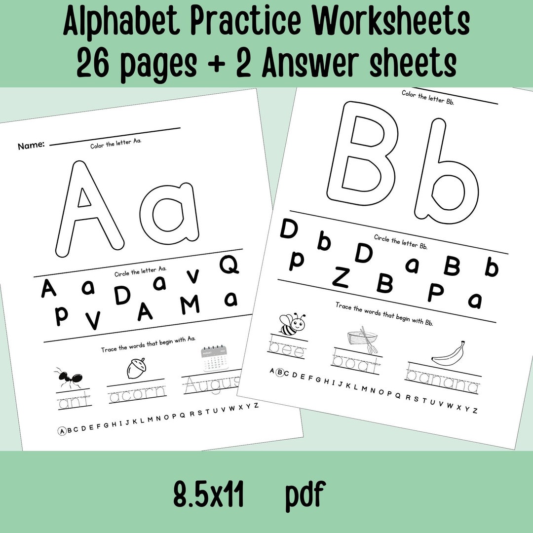 Alphabet Practice Printable Worksheets, ABC Coloring Sheets - Etsy