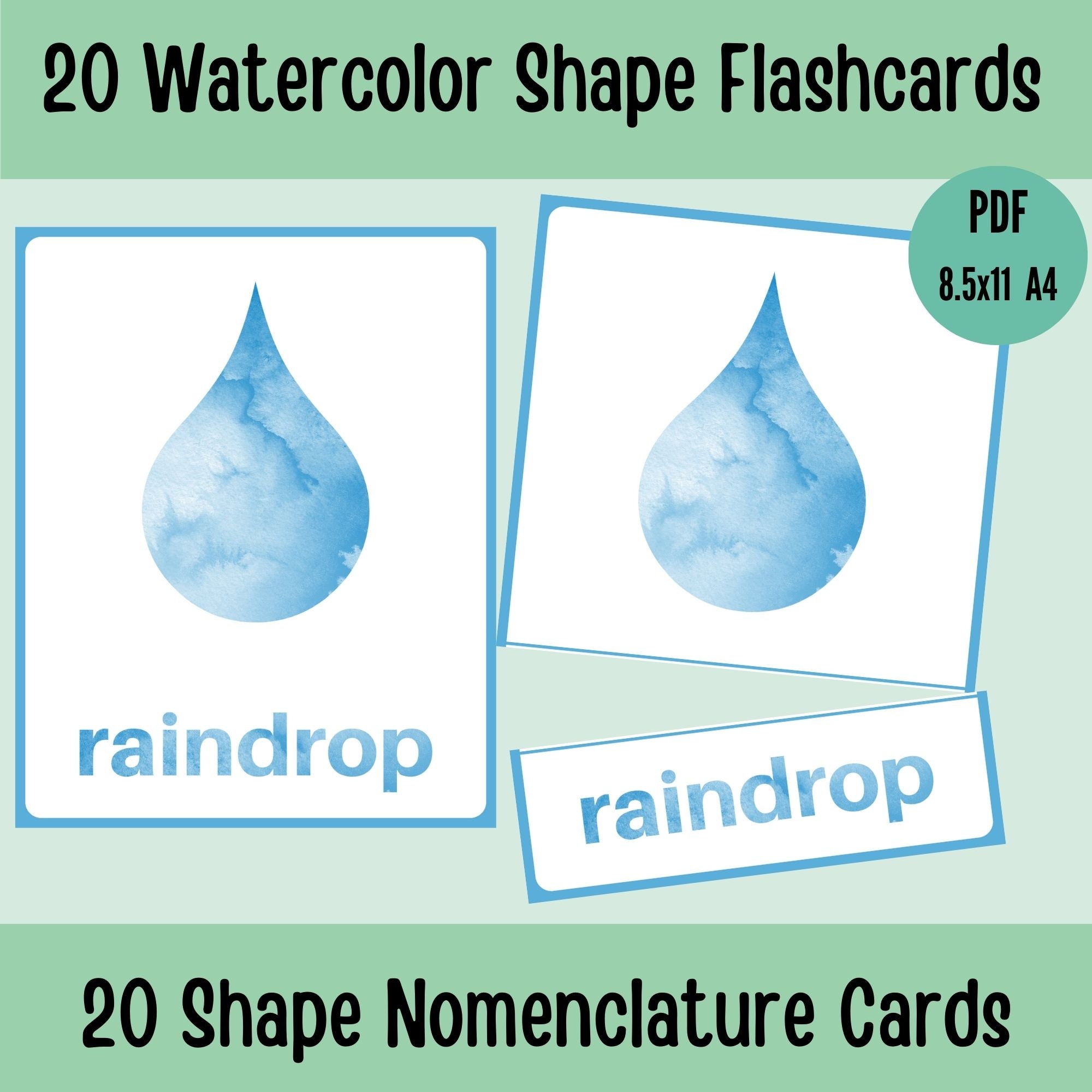 Watercolor Shape Flashcards, Preschool Digital Flashcards, Printable ...