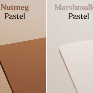 May include: Two square pieces of paper, one is a light brown color labeled "Nutmeg Pastel" and the other is a light beige color labeled "Marshmallow Pastel".