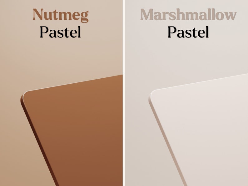 May include: Two square pieces of paper, one is a light brown color labeled "Nutmeg Pastel" and the other is a light beige color labeled "Marshmallow Pastel".