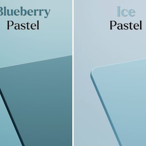 May include: Two square pieces of paper, one a light blue color labeled "Ice Pastel" and the other a darker blue color labeled "Blueberry Pastel".