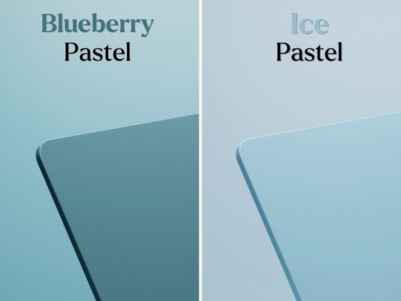 May include: Two square pieces of paper, one a light blue color labeled "Ice Pastel" and the other a darker blue color labeled "Blueberry Pastel".