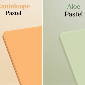 May include: Two color swatches, one a light orange called "Cantaloupe Pastel" and the other a light green called "Aloe Pastel".