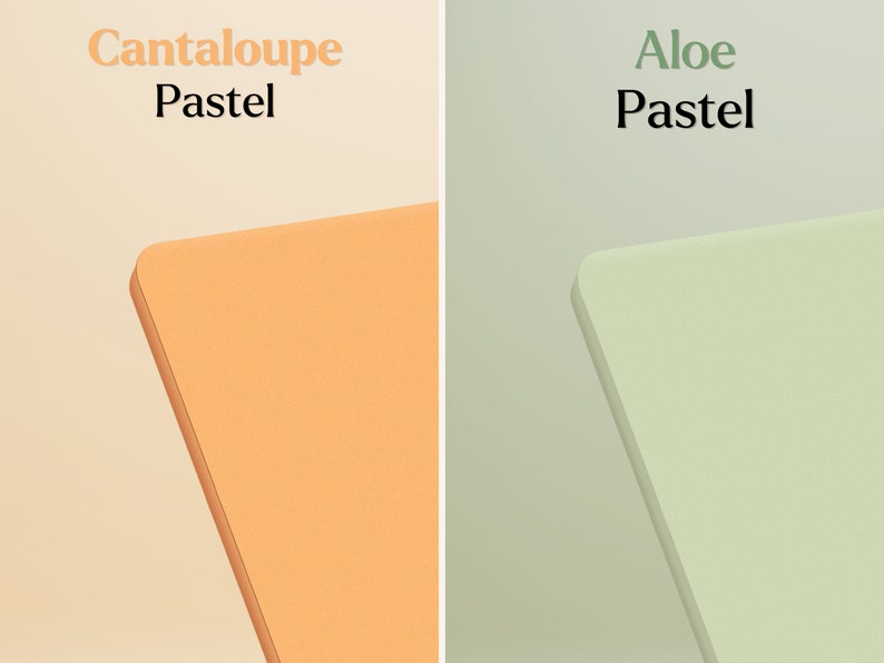 May include: Two color swatches, one a light orange called "Cantaloupe Pastel" and the other a light green called "Aloe Pastel".