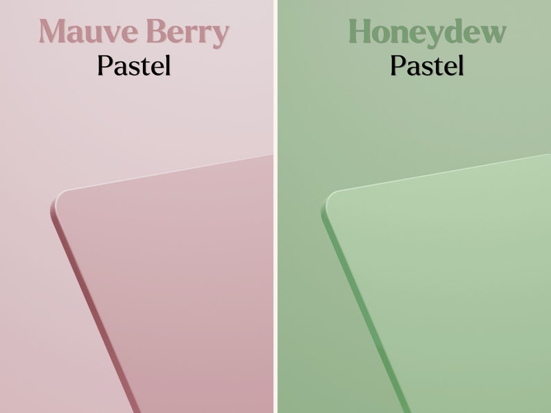 May include: Two color swatches, one a pale pink called "Mauve Berry Pastel" and the other a pale green called "Honeydew Pastel".
