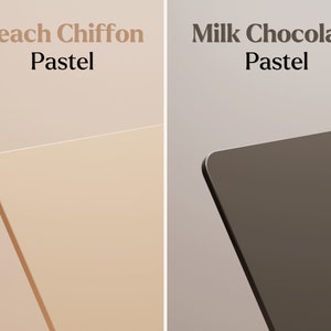 May include: Two swatches of paint, one peach chiffon pastel and one milk chocolate pastel.