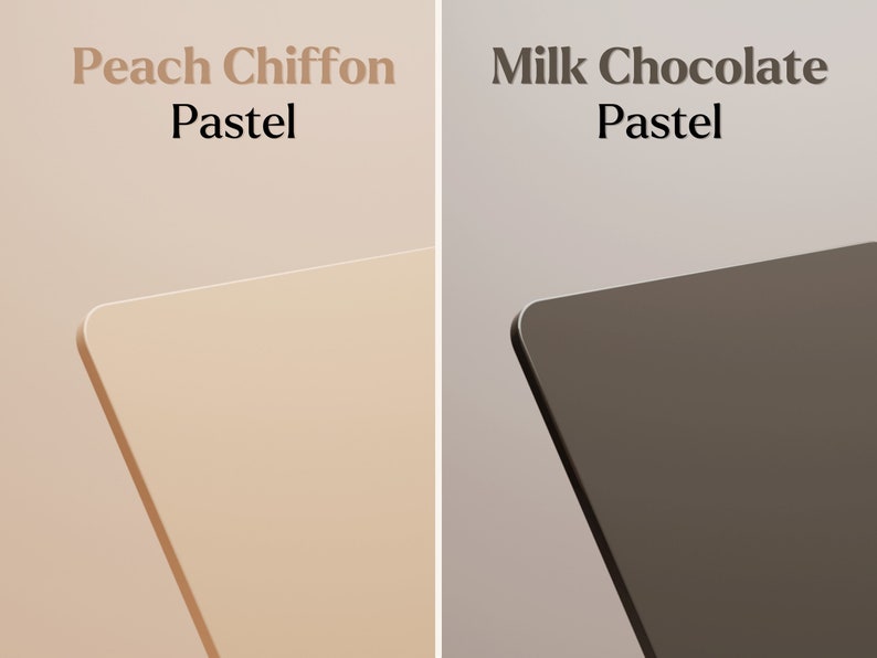 May include: Two swatches of paint, one peach chiffon pastel and one milk chocolate pastel.