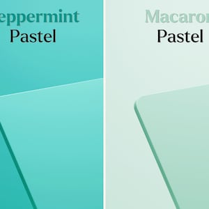 May include: Two color swatches, one labeled "Peppermint Pastel" and the other "Macaron Pastel". The swatches are a light turquoise and a light green.