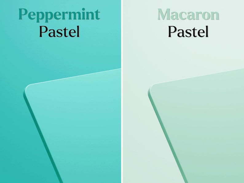 May include: Two color swatches, one labeled "Peppermint Pastel" and the other "Macaron Pastel". The swatches are a light turquoise and a light green.
