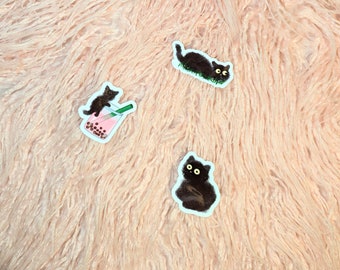 Black cat stickers, black cat decor, black cat design, cute cat stickers, decor for Halloween, water bottle stickers, durable stickers,