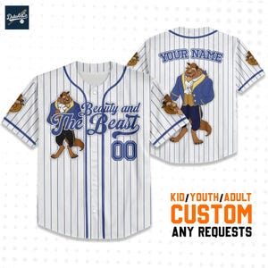 Aangepaste Disney Beauty and the Beast Prince-trui met eenvoudige streep, outfit Disney honkbalteam, cadeau Toy Story-jersey