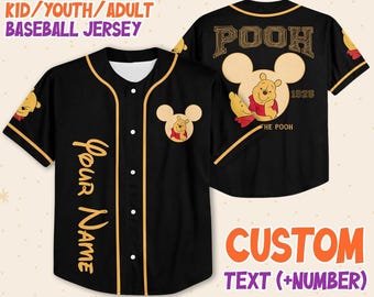 Personalize Disney Winnie The Pooh Jersey, Youth, Adult Disney Baseball Jersey Sports, Cute Gifts For Fans Disney