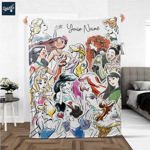 Personalized Disney Princess Cute Fleece Blanket – Custom Name Sherpa Throw for Kids, Birthday Gift, Baby Shower, Gift for Boy and Girl