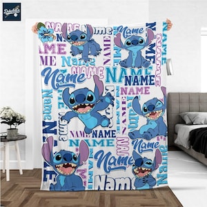 Personalized Disney Lilo and Stitch Fleece Blanket – Custom Name Sherpa Throw for Kids, Birthday Gift, Baby Shower, Gift for Boy and Girl