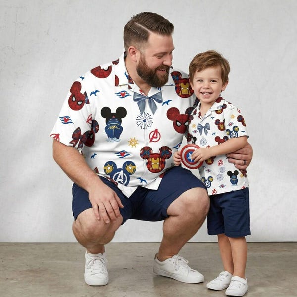 Heroic Marvel Mickey Fatherday Hawaiian Set, Superhero Family Matching Outfit, Disney Cruise Pirates Night Summer Gear 2026