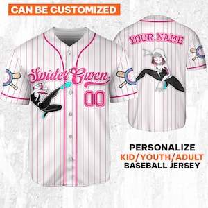 Benutzerdefinierte Disney Spiderman Spiderverse SpiderGwen Baseball Jersey, Geschenk für Kinder, Disney Geburtstagsgeschenk, Geschenk für Baseballfans
