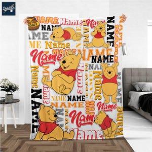 Personalized Winnie the Pooh Fleece Blanket – Custom Name Disney Throw for Kids, Birthday Gift, Baby Shower, Gift for Boy and Girl