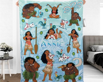 Personalized Disney Princess Moana Fleece Blanket – Custom Name Sherpa Throw for Kids, Birthday Gift, Baby Shower, Gift for Boy and Girl