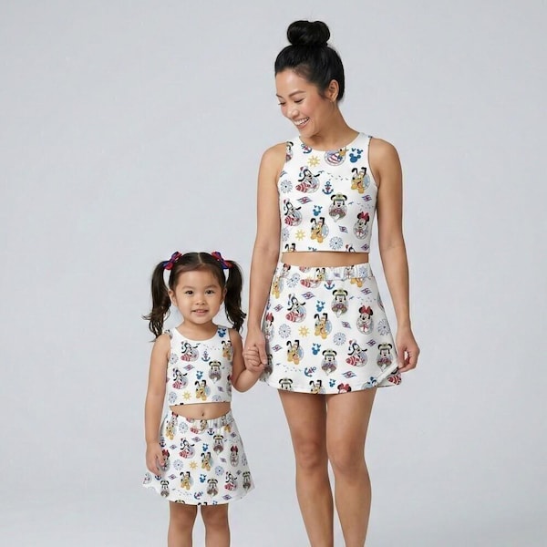 Classic Mickey Cruise White Activewear Set, Nautical Ship Sailor Skort Outfit, Disney Cruise Line DCL Summer Vacation Mothers Day Gift Gear