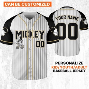 Custom Disney Mickey Black Grey Color Jersey, Disney Baseball Jersey Sports, Cute Custom Number Birthday Gift