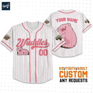 Custom Waddles Baseball Jersey White, Personalized Disneyland Jersey, Baseball Team, Gravity Falls Birthday, Gift for Disney Fan