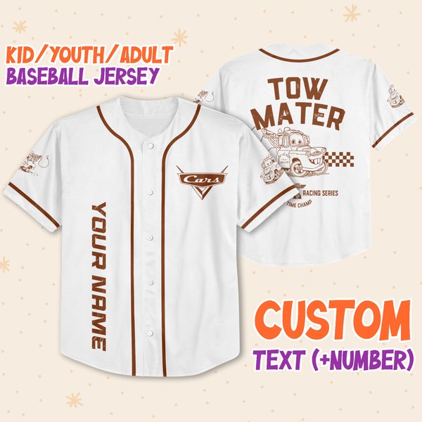 Personalize Cars Tow Mater Piston Cup Racing Series Jersey, Gift for Kids, Disney Birthday Gift, Gift Baseball Fans