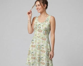 Vestido de patinadora de hada primaveral para mujer y niña, estampado de Campanilla con espejo y cuadros verdes, estilo coqueto de Disney, Día de San Patricio 2026