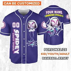 Custom Spidey Gwen Stacy And His Amazing Friends Cute Color, Custom Spider Baseball Jersey Team, Disney Baseball Team Outfit