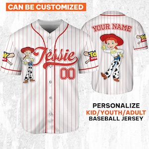 Custom Disney Toy Story Jessie Baseball Jersey, Sheriff Woody Buzz Lightyear Jersey, Disney Baseball Team Outfit, Toy Story Jersey Gift