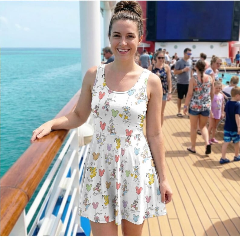 Vintage Sketch Art Skater Dress, Mickey Mouse Balloon Outfit, Retro Disney Park Costume, Magic Kingdom Birthday Party Clothing immagine 5