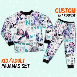 Personalized Name Spidey Gwen and His Amazing Friends Pajamas, Spiderman Pajamas Set, Superhero Family Matching Shirt, Christmas Party Gift