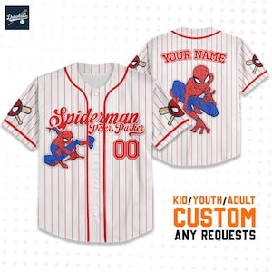 Benutzerdefinierte Disney Spiderman Spiderverse Peter Parker Baseball Jersey, Geschenk für Kinder, Disney Geburtstagsgeschenk, Geschenk für Baseballfans