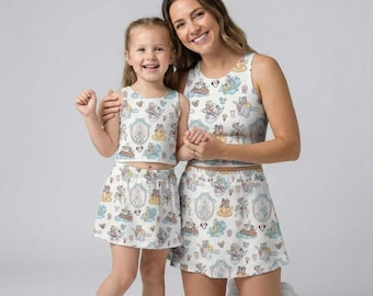 Whimsical Watercolor Mickey Park Ride Activewear Set, Dumbo Teacups Carousel Design, Magic Kingdom RunDisney Summer Vacation Skort Outfit