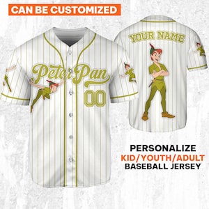 Custom Disney Peter Pan Simple Stripe Jersey, Gift for Kids, Disney Birthday Gift, Gift For Baseball Fans