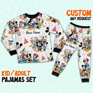 Ensemble pyjama coloré personnalisé Disney Mickey et ses amis, ensemble pyjama dessin animé, pyjama Magic Kingdom, cadeau d'anniversaire Disney