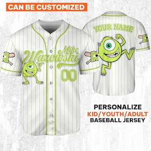 Custom Disney Monster Inc Mike Wazowski Baseball Jersey, Gift for Kids, Disney Birthday Gift, Gift For Baseball Fans