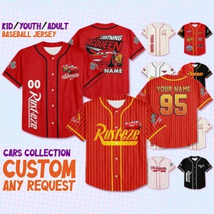 Custom Cars Lightning Mcqueen Baseball Jersey Team Jersey Collection, Custom Number Shirt, Cars Cartoon Gift, Animation Jersey Shirt