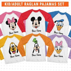 Personalized Disney Mickey and Friends Family Raglan Pajamas, Custom Name Matching Christmas Shirts, Mickey Sleepwear, Family Gift Outfits