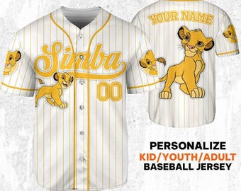 Custom Disney The Lion King Simba Simple Stripe Jersey, Gift for Kids, Disney Birthday Gift, Gift For Baseball Fans