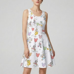 Vintage Sketch Art Skater Dress, Mickey Mouse Balloon Outfit, Retro Disney Park Costume, Magic Kingdom Birthday Party Clothing immagine 1