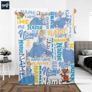 Personalized Cinderella Disney Princess Fleece Blanket Custom Name Disney Throw for Kid, Birthday Gift, Baby Shower, Gift for Boy and Girl