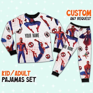 Spersonalizowane kolorowe piżamy Spiderman Peter B Parker, spersonalizowane piżamy dla dzieci i młodzieży, prezent urodzinowy w postaci piżamy, wakacje w Disneyu