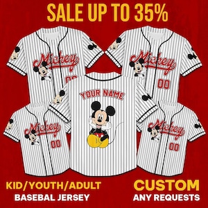 Personalize Disney Vintage Mickey Mouse Smile Jersey, Custom Kid Youth Adult Baseball Jersey, Custom Disney Birthday Gift