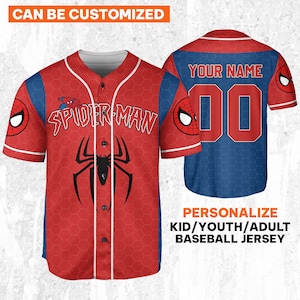 Personalisieren Sie Disney Spider Man Blau und Rot Jersey, Superheld Jersey Team, Held Jersey Geschenk, Spider-Man Baseball Team Outfit