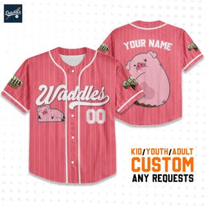 Custom Waddles Baseball Jersey Pink, Personalized Disneyland Jersey, Baseball Team, Gravity Falls Birthday, Gift for Disney Fan