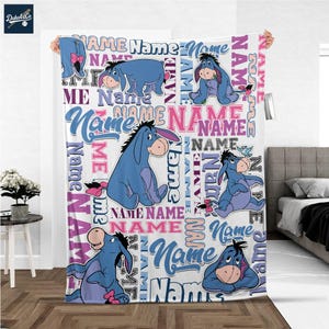 Personalized Disney Pooh Eeyore Fleece Blanket – Custom Name Sherpa Throw for Kids, Birthday Gift, Baby Shower, Gift for Boy and Girl
